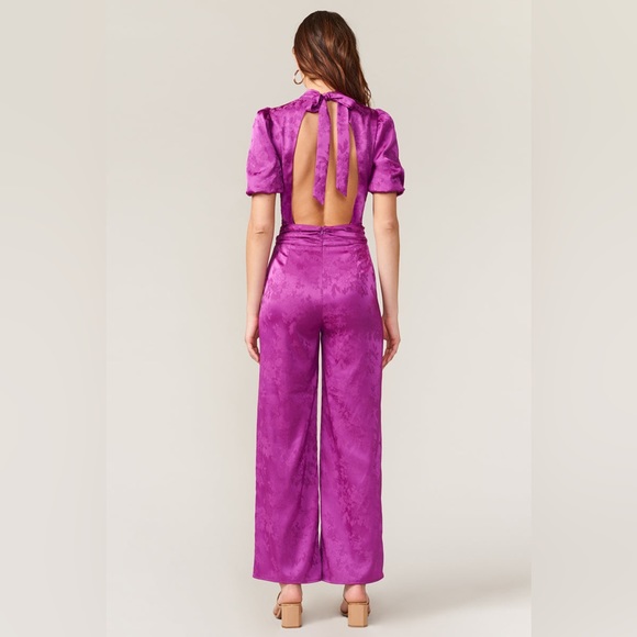 NWT: Adelyn Rae - Theo Open-Back Sateen Jacquard Jumpsuit in Purple - Picture 2 of 12